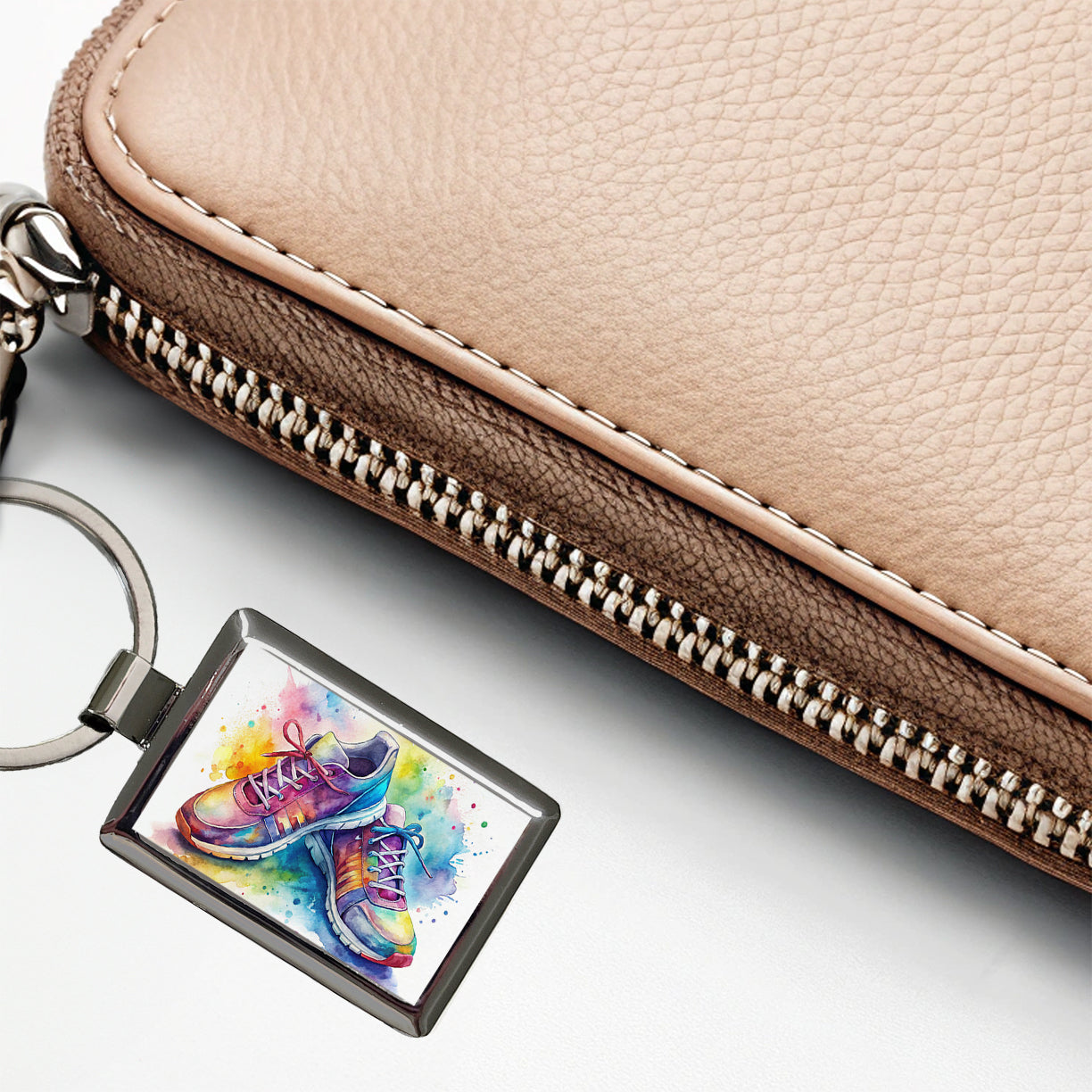Pair Of Running Shoes Watercolor Rectangle Metal Keychain