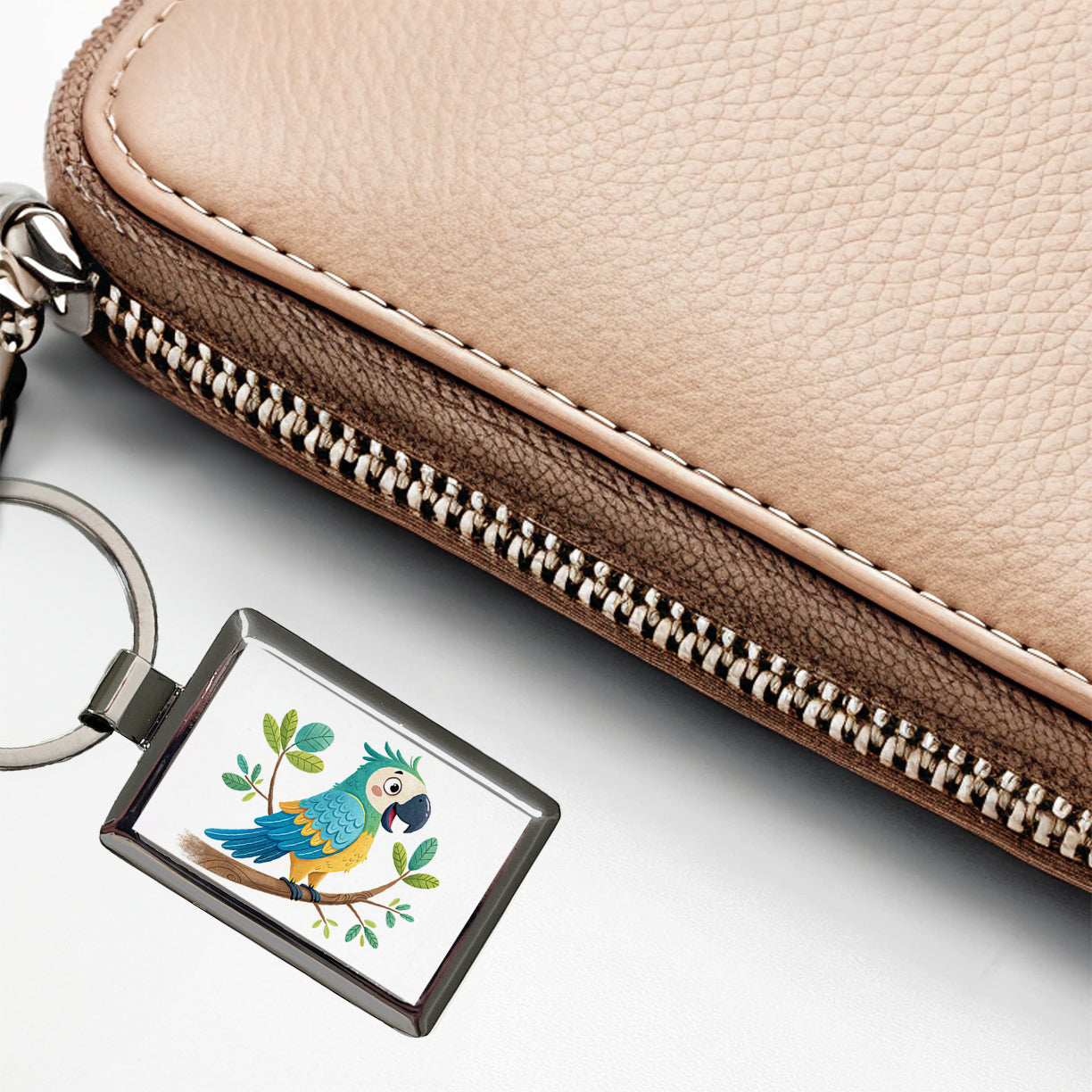 Parrot Children's Illustration Style Rectangle Metal Keychain