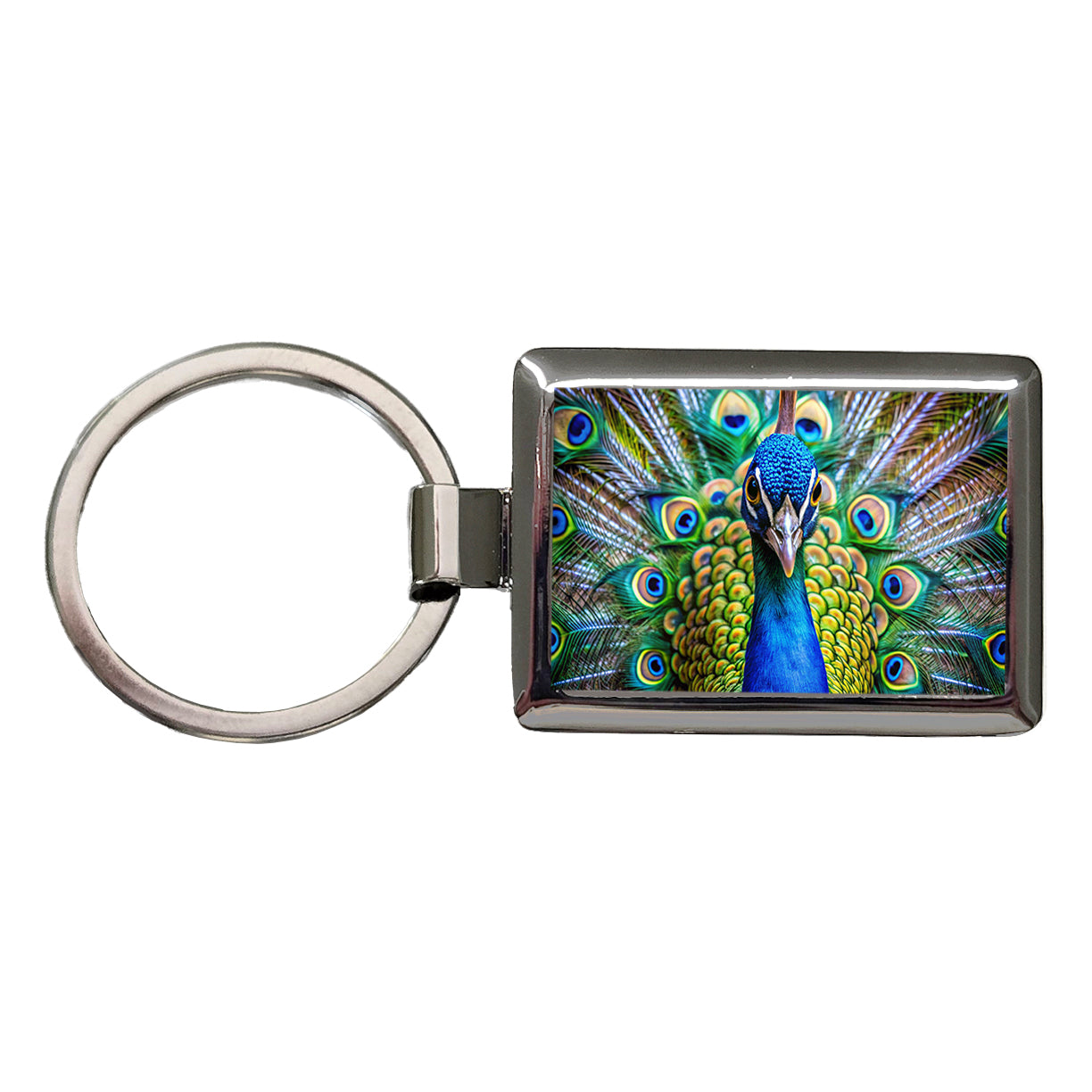 Peacock Rectangle Metal Keychain