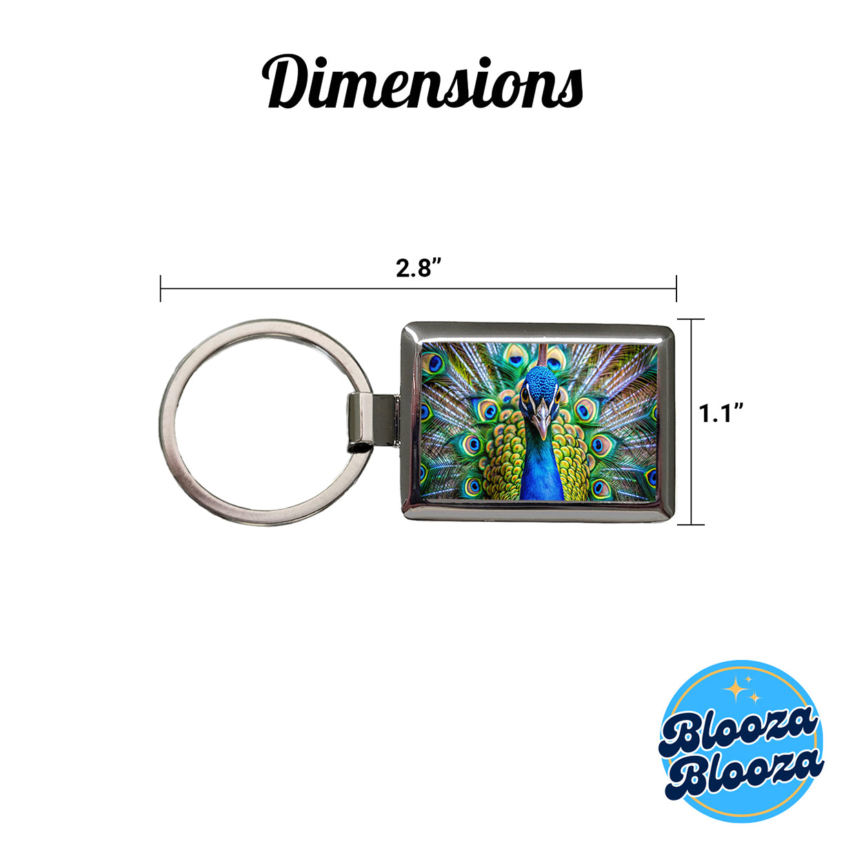 Peacock Rectangle Metal Keychain