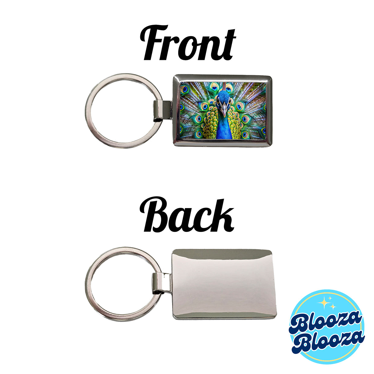 Peacock Rectangle Metal Keychain