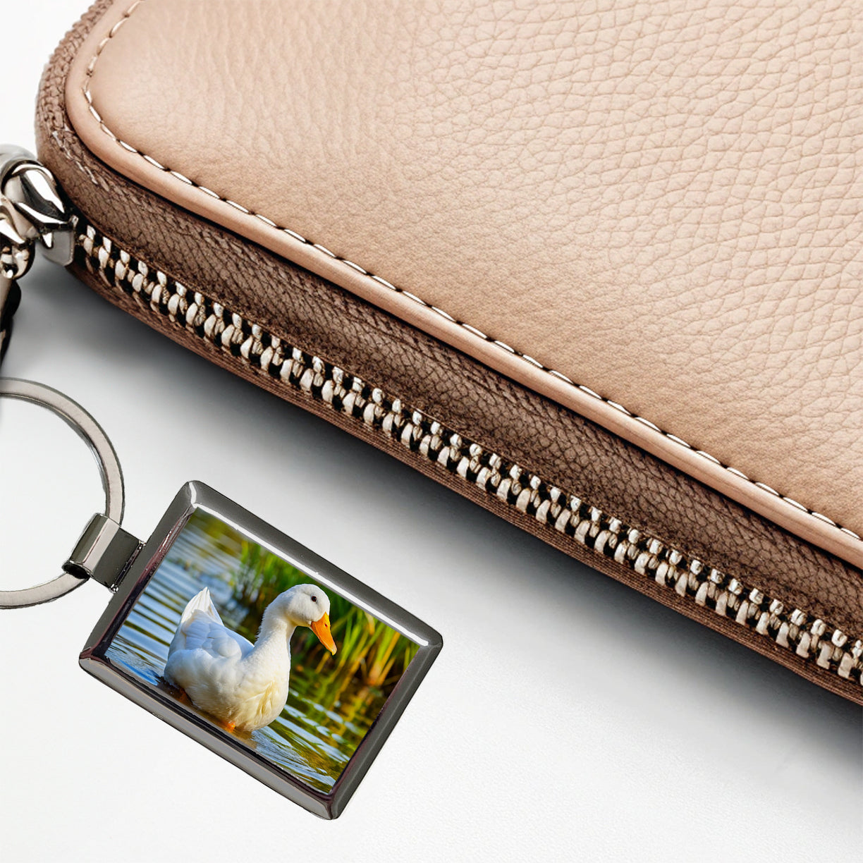 Pekin Duck Rectangle Metal Keychain