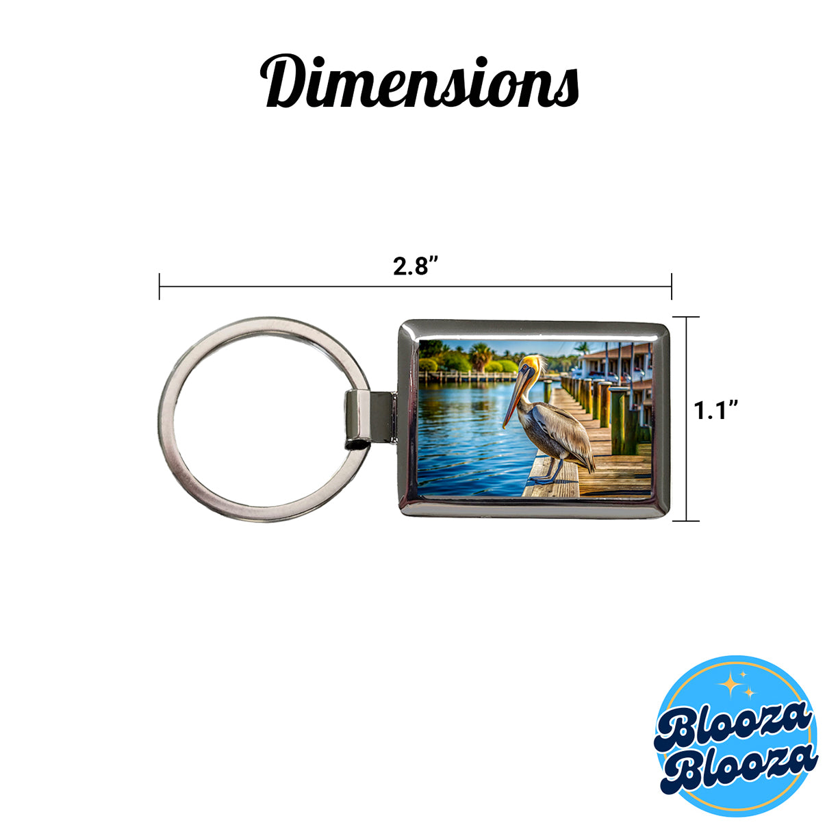 Pelican On Dock Rectangle Metal Keychain