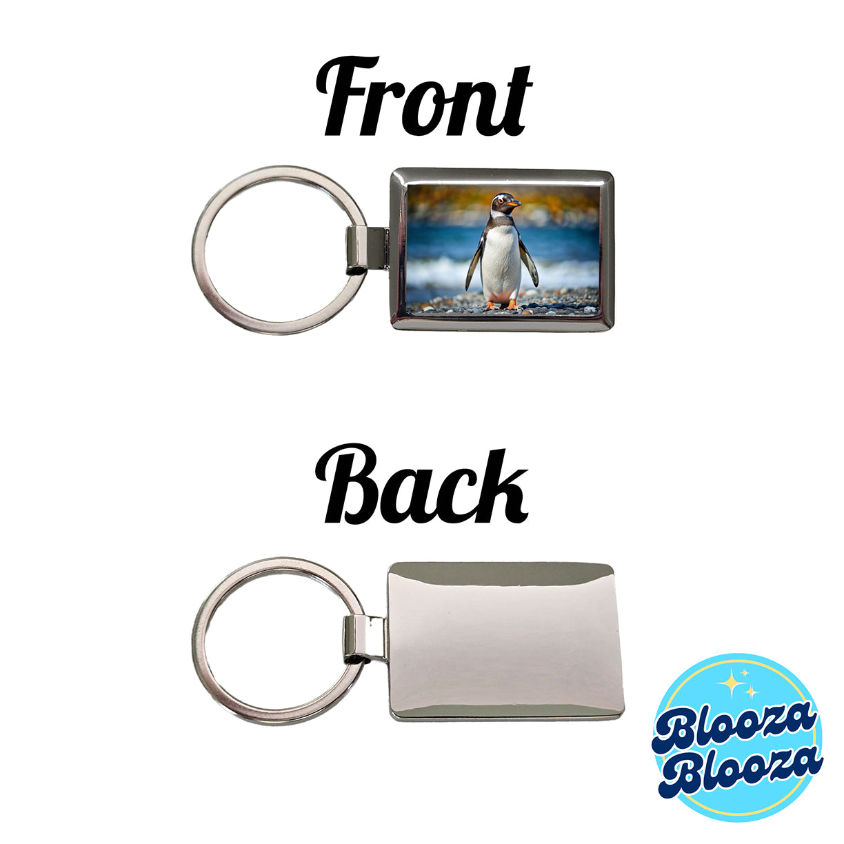 Penguin Rectangle Metal Keychain