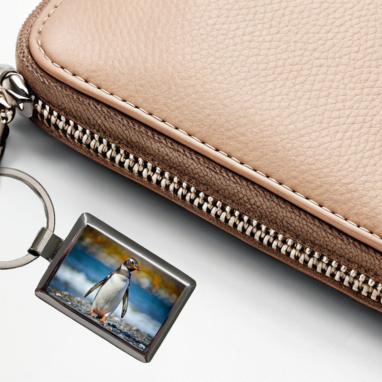 Penguin Rectangle Metal Keychain