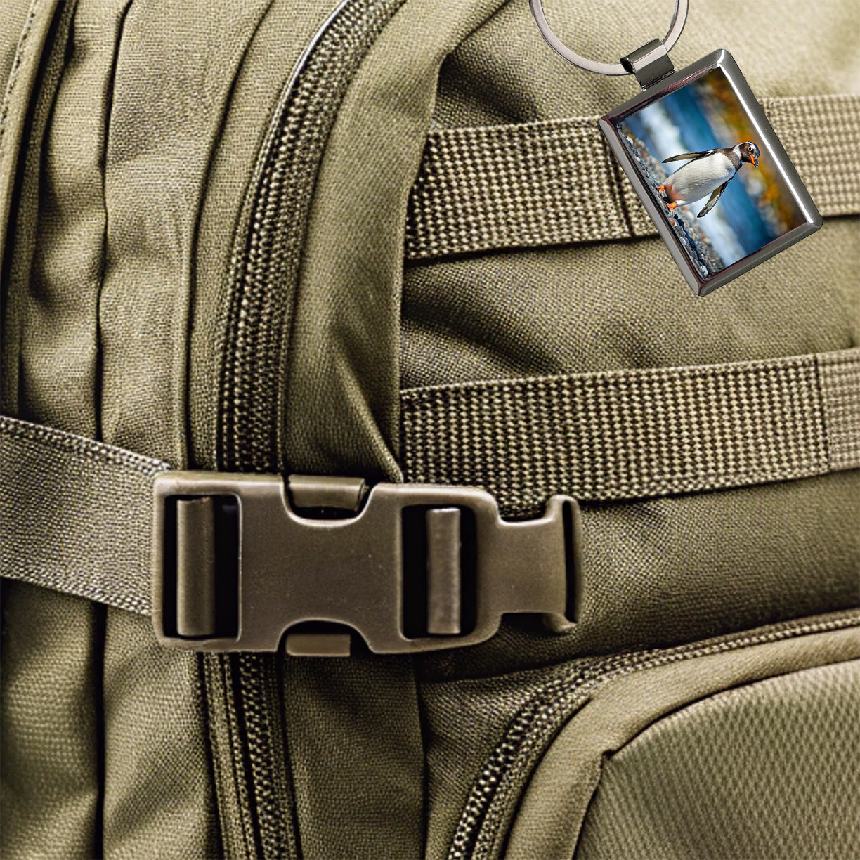 Penguin Rectangle Metal Keychain