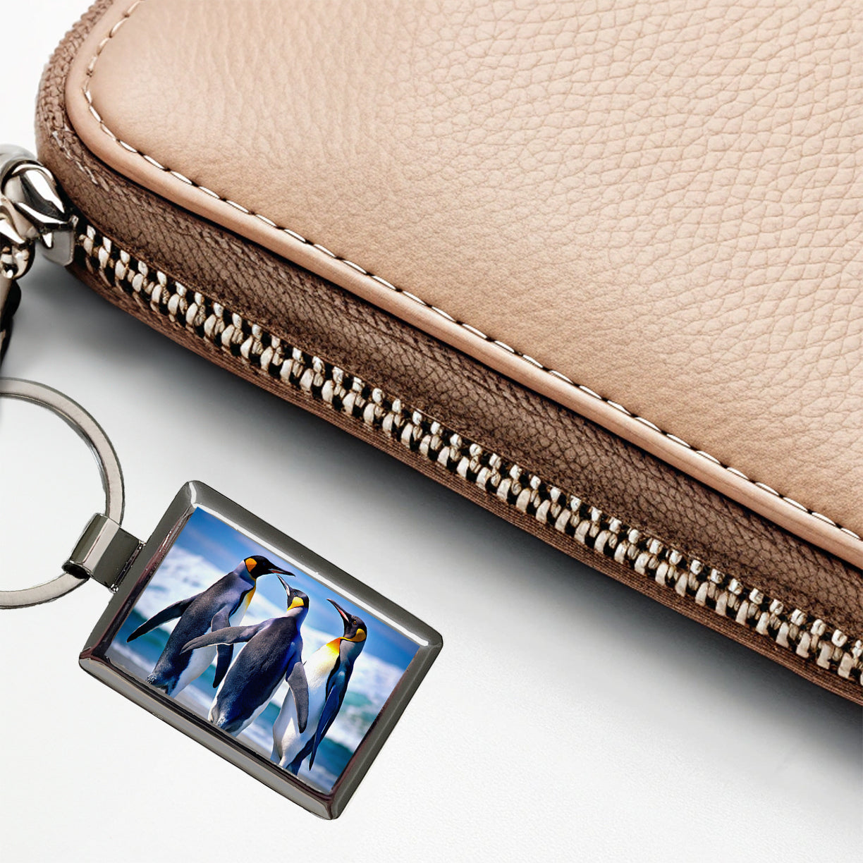 Penguins Rectangle Metal Keychain