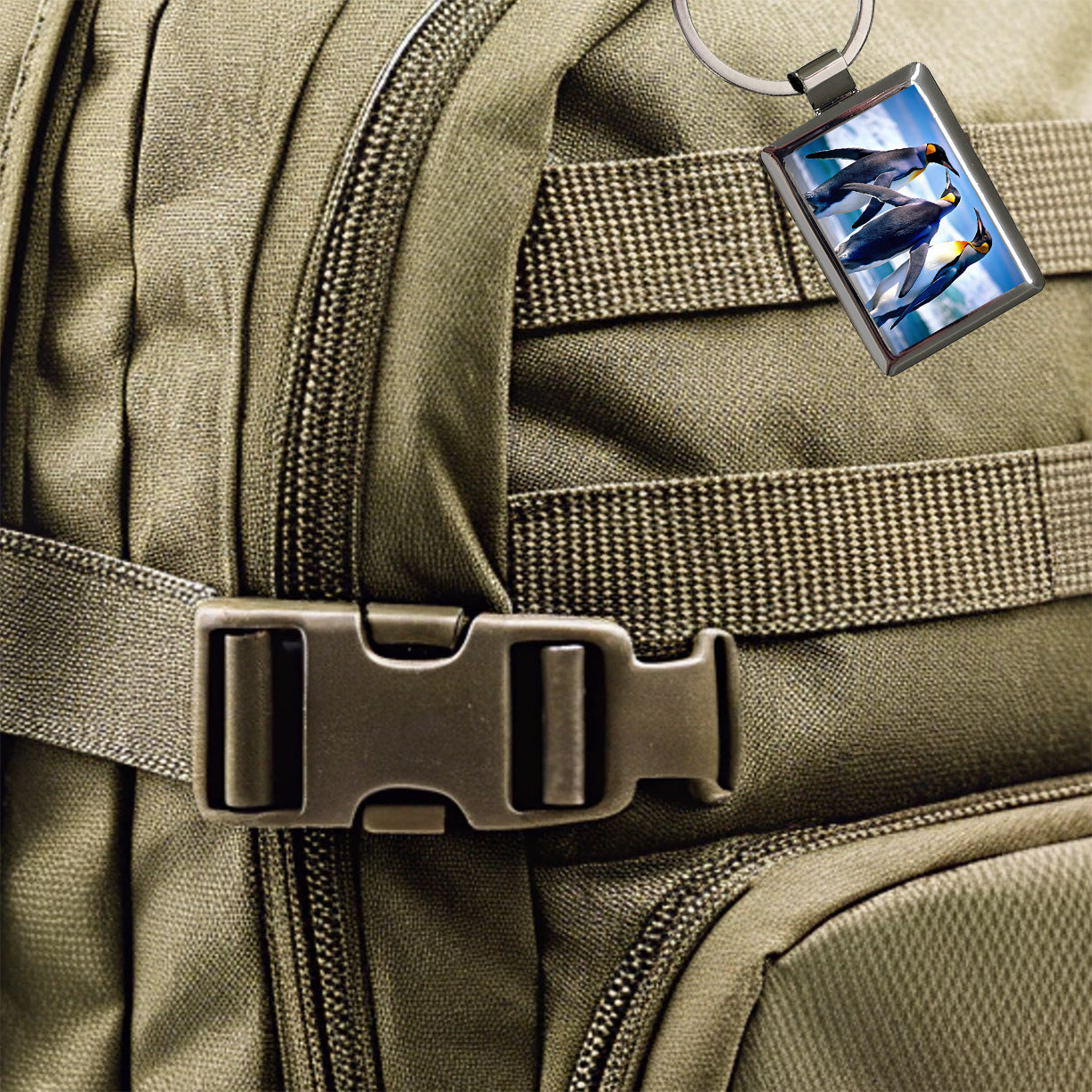 Penguins Rectangle Metal Keychain