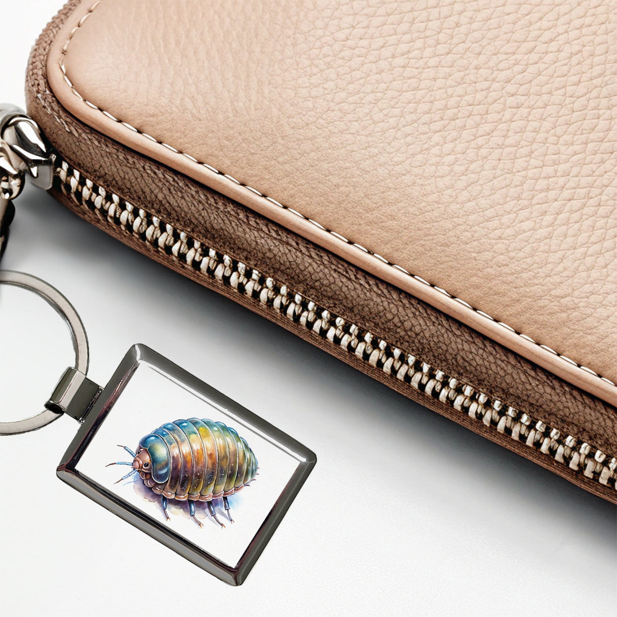 Pill Bug Watercolor Rectangle Metal Keychain
