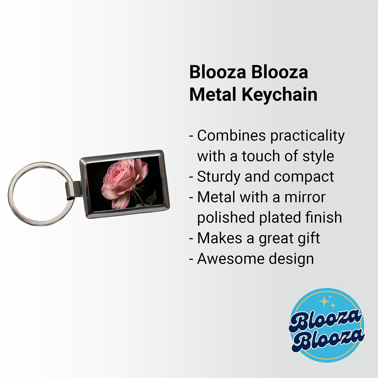 Pink Rose Rectangle Metal Keychain