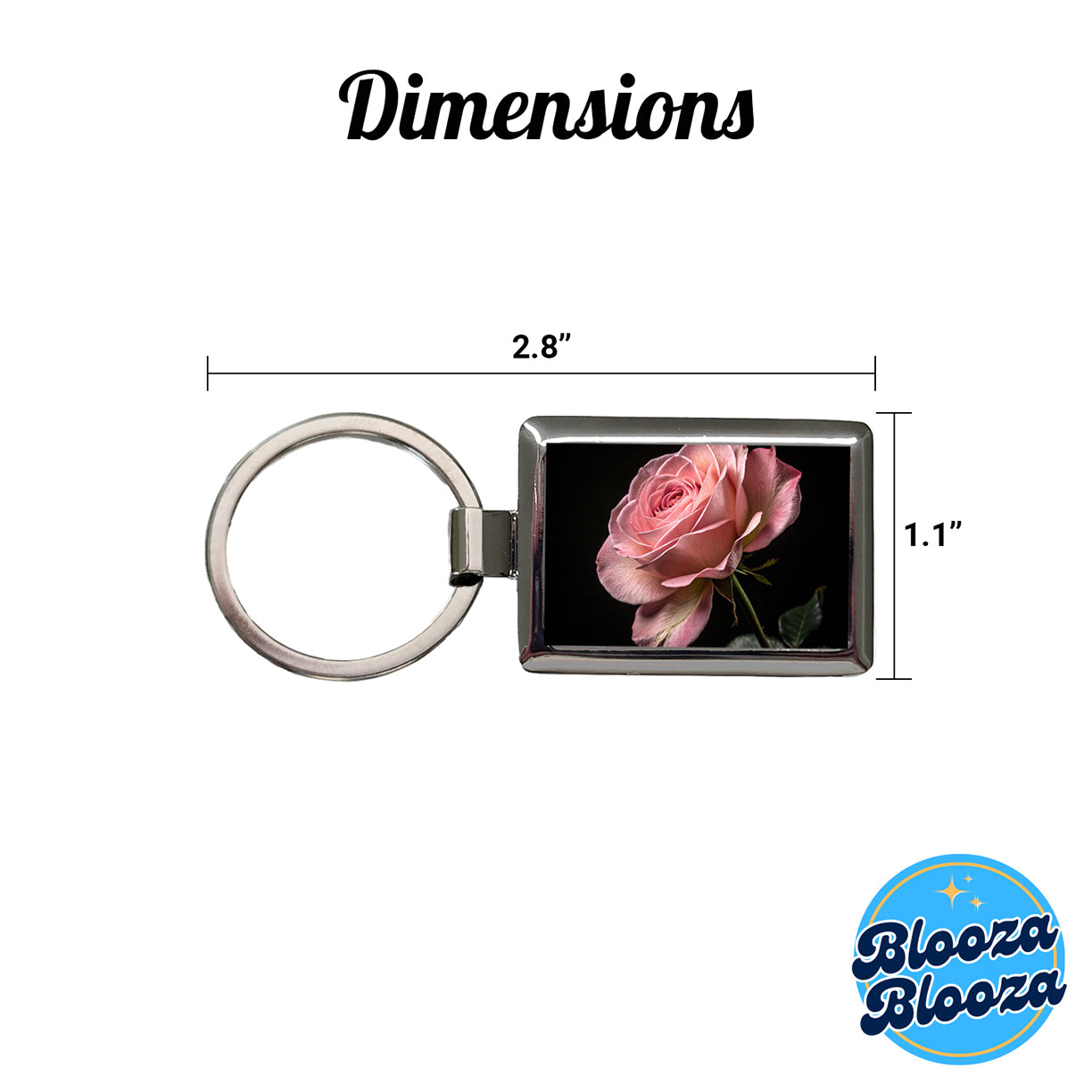 Pink Rose Rectangle Metal Keychain