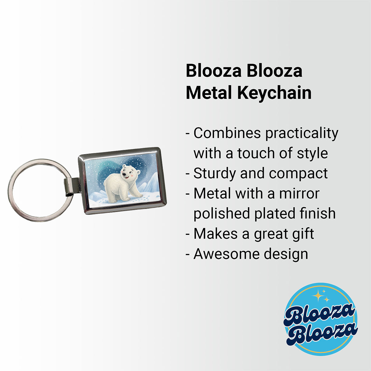 Polar Bear Children's Illustration Style Rectangle Metal Keychain