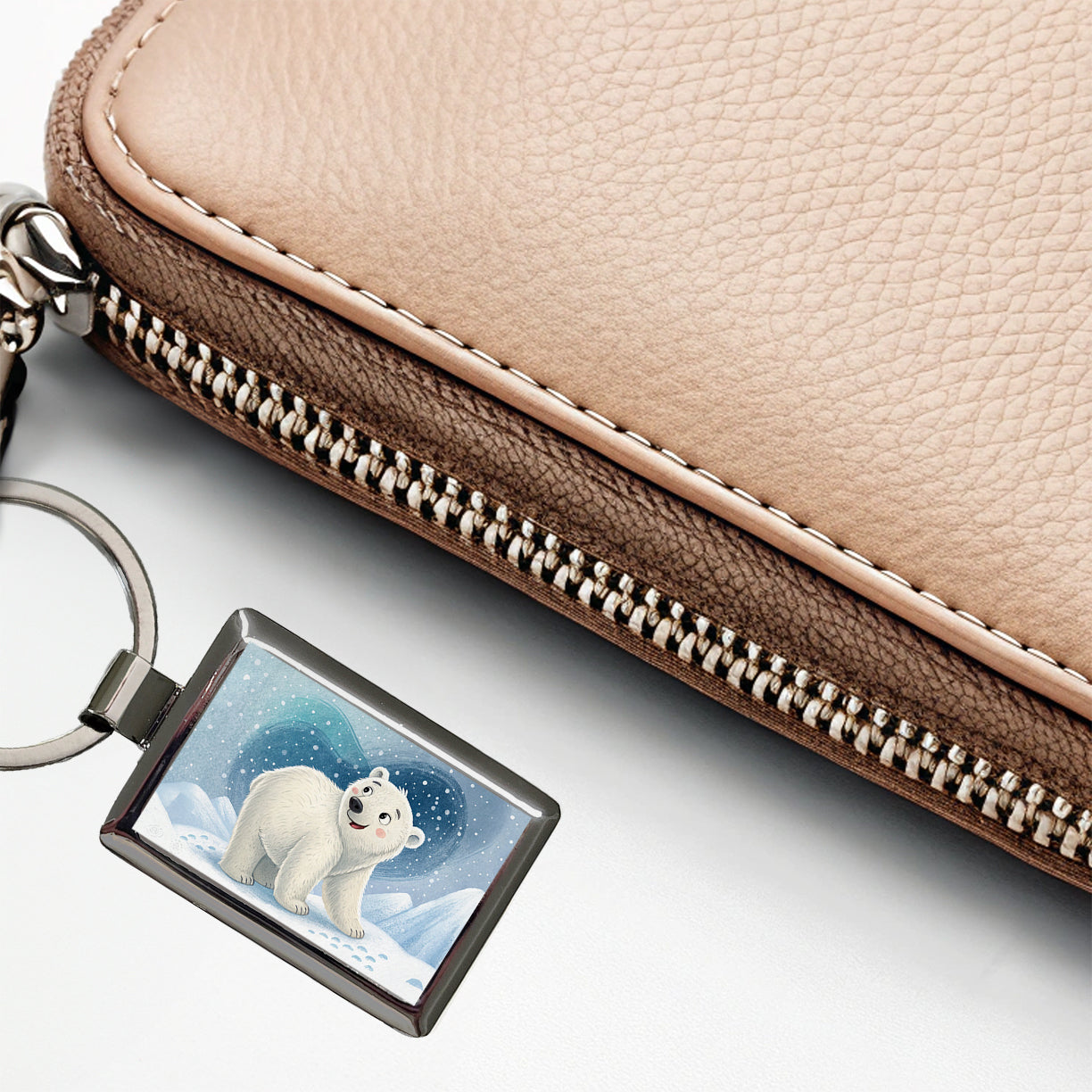 Polar Bear Children's Illustration Style Rectangle Metal Keychain