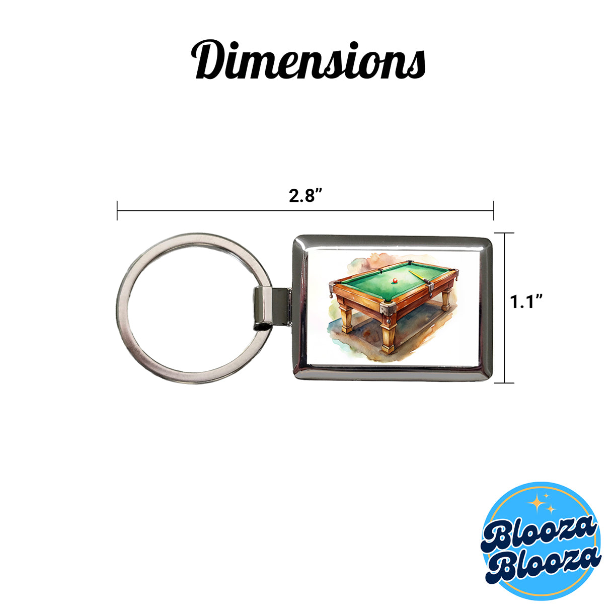 Pool Billiards Table Watercolor Rectangle Metal Keychain