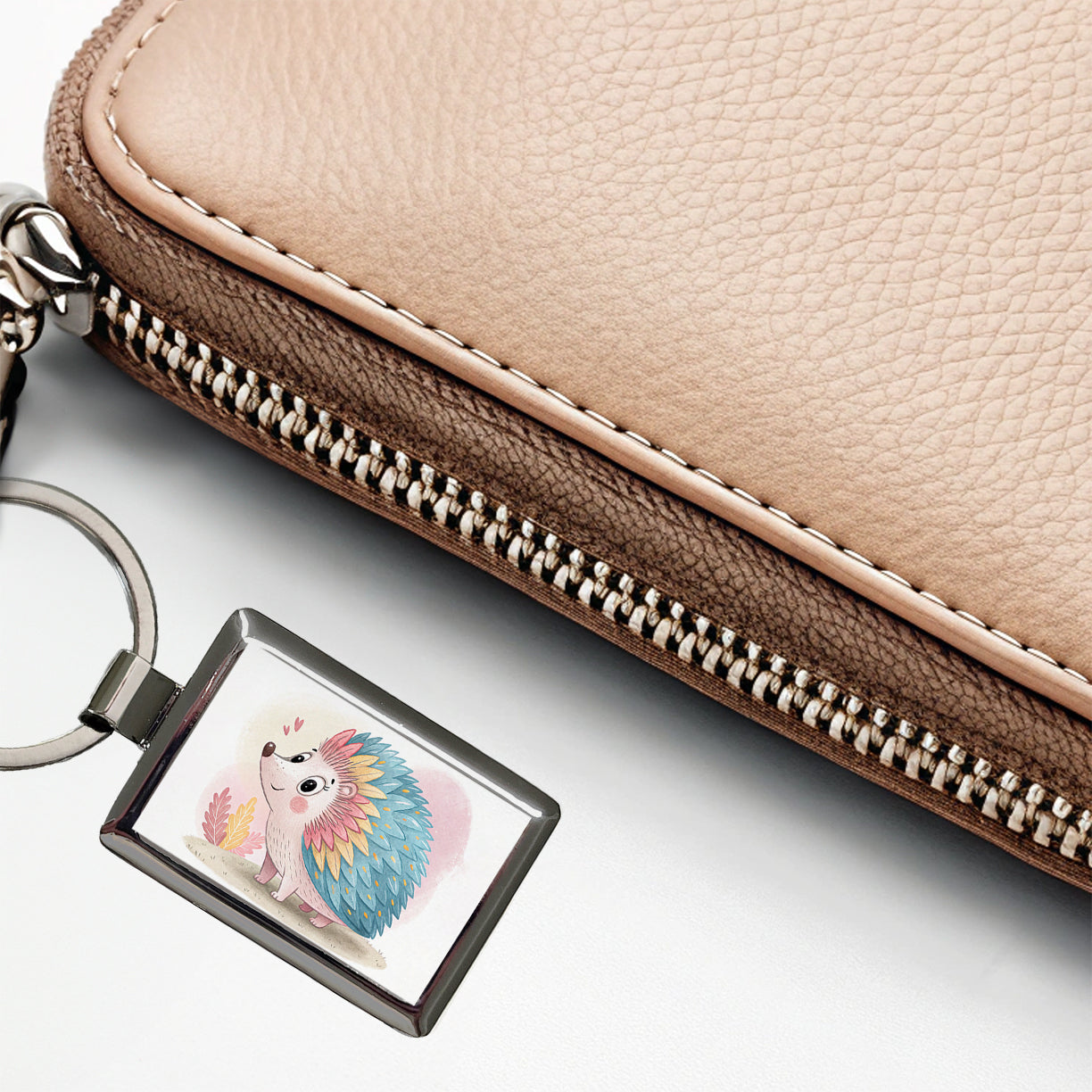 Porcupine Children's Illustration Style Rectangle Metal Keychain
