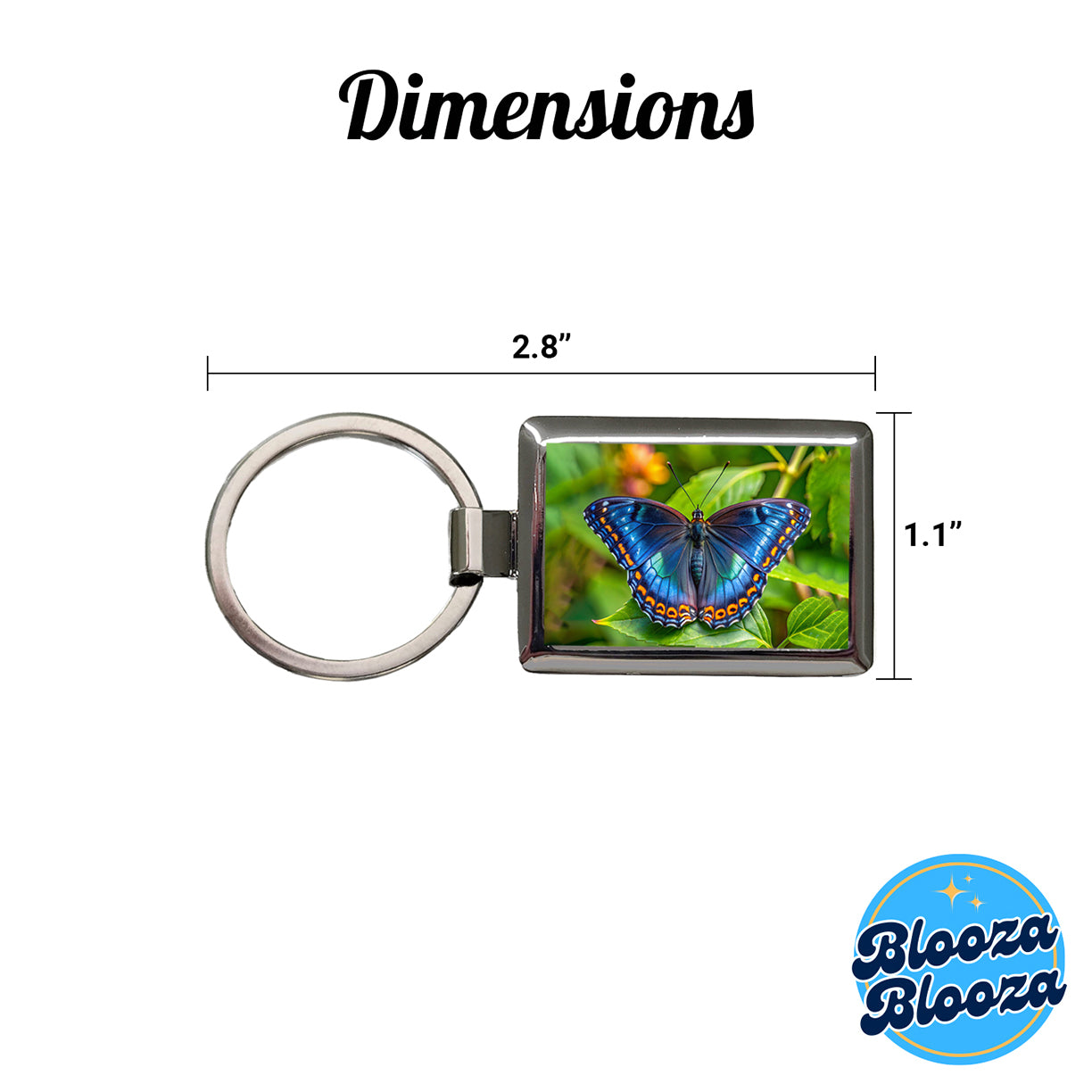 Pretty Blue Butterfly Rectangle Metal Keychain