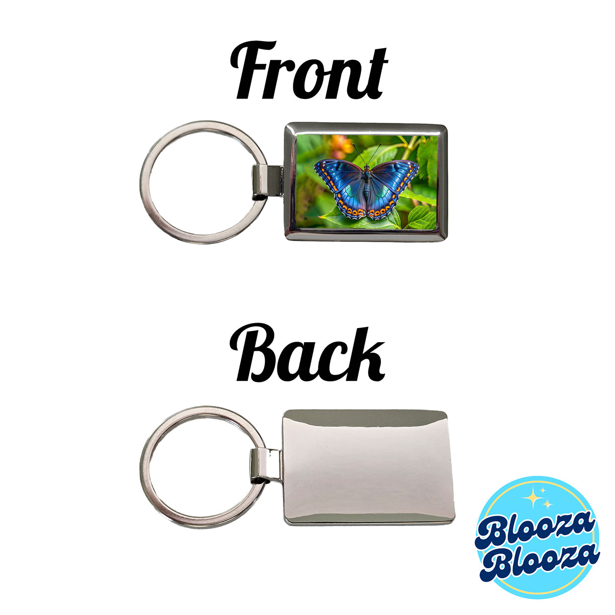 Pretty Blue Butterfly Rectangle Metal Keychain
