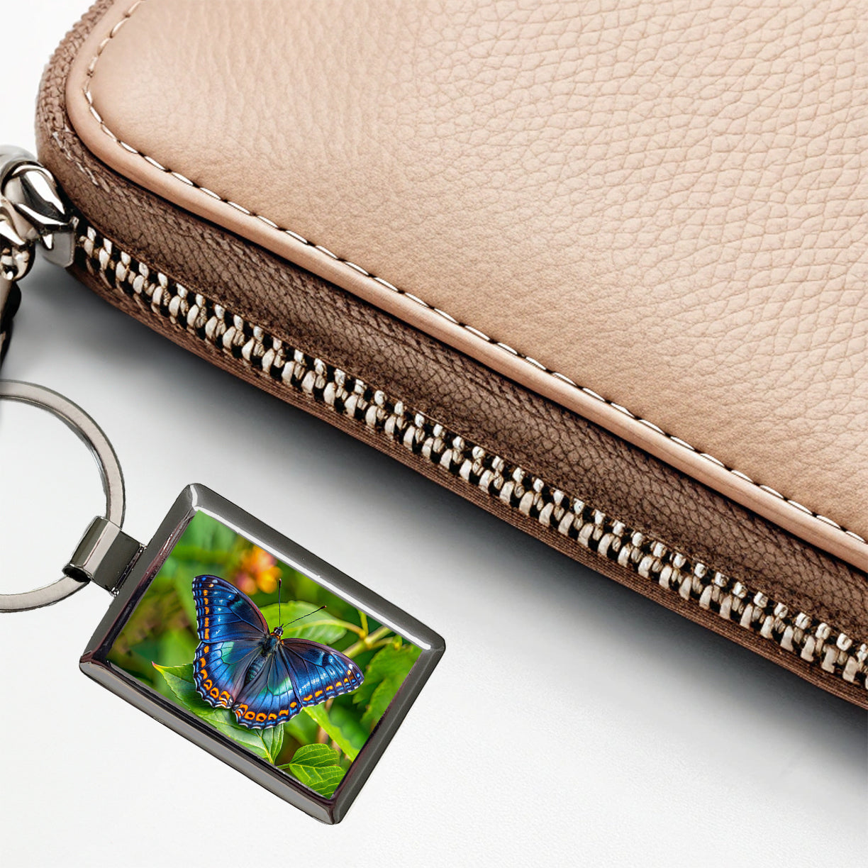Pretty Blue Butterfly Rectangle Metal Keychain