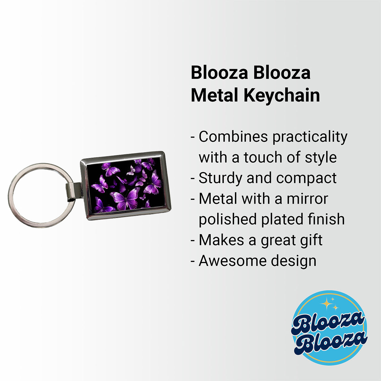 Purple Butterflies Flying Rectangle Metal Keychain