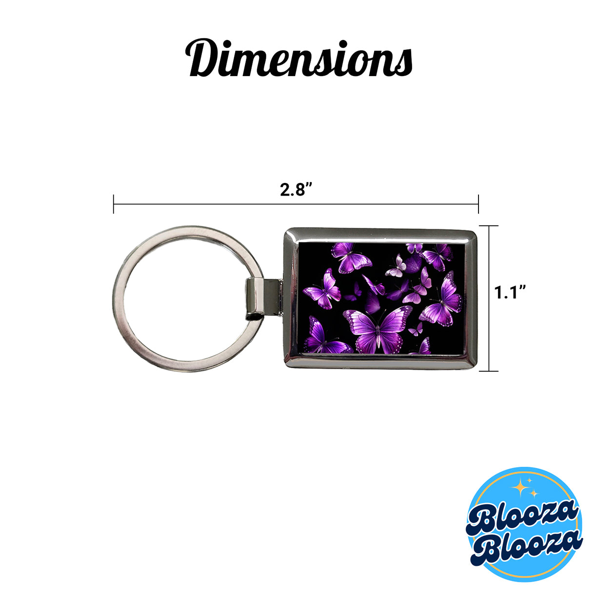 Purple Butterflies Flying Rectangle Metal Keychain