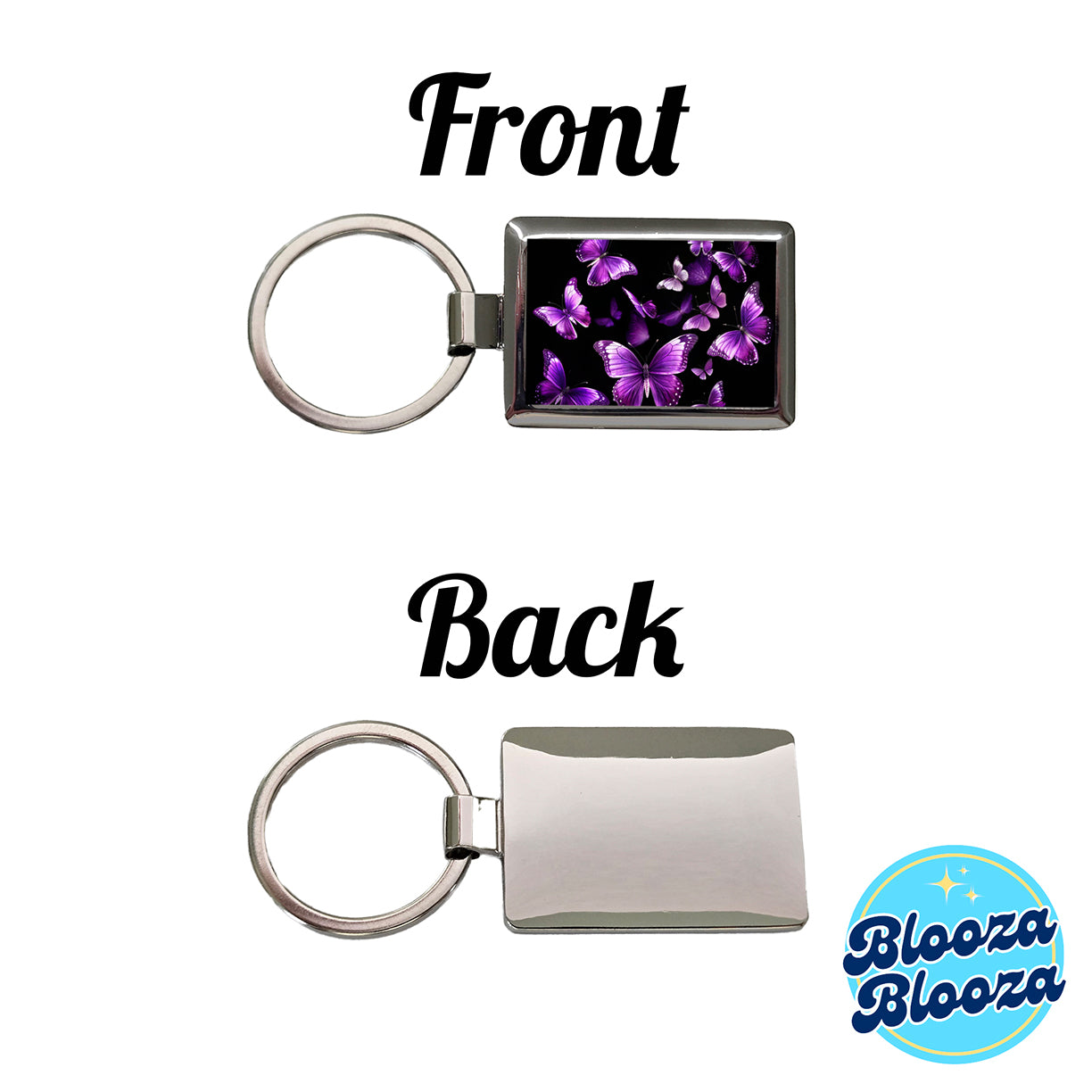 Purple Butterflies Flying Rectangle Metal Keychain