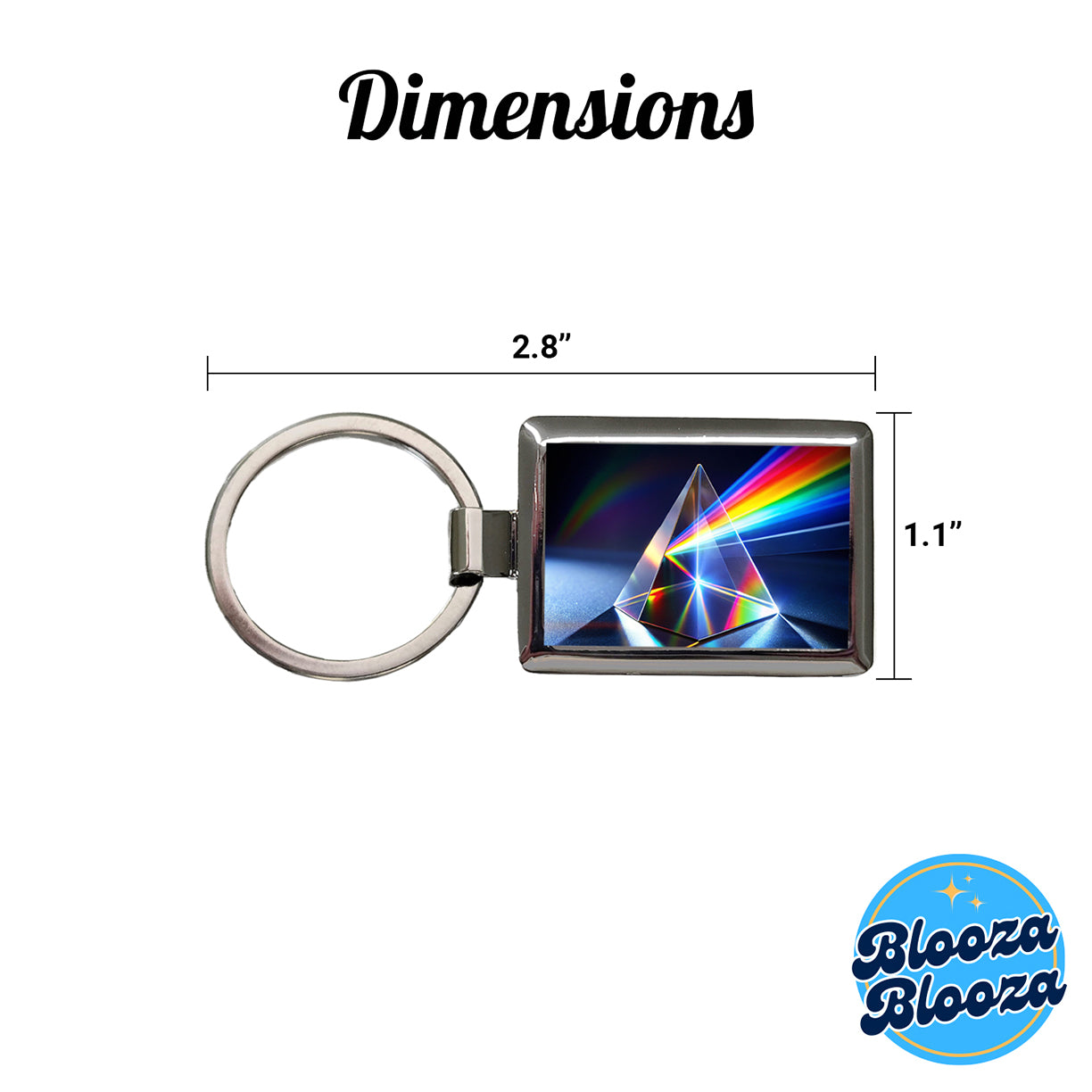 Pyramid Prism Refracted Rainbow Rectangle Metal Keychain