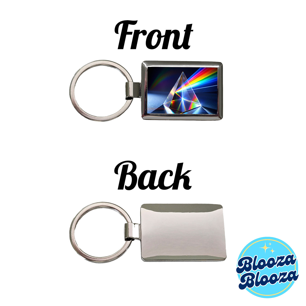 Pyramid Prism Refracted Rainbow Rectangle Metal Keychain