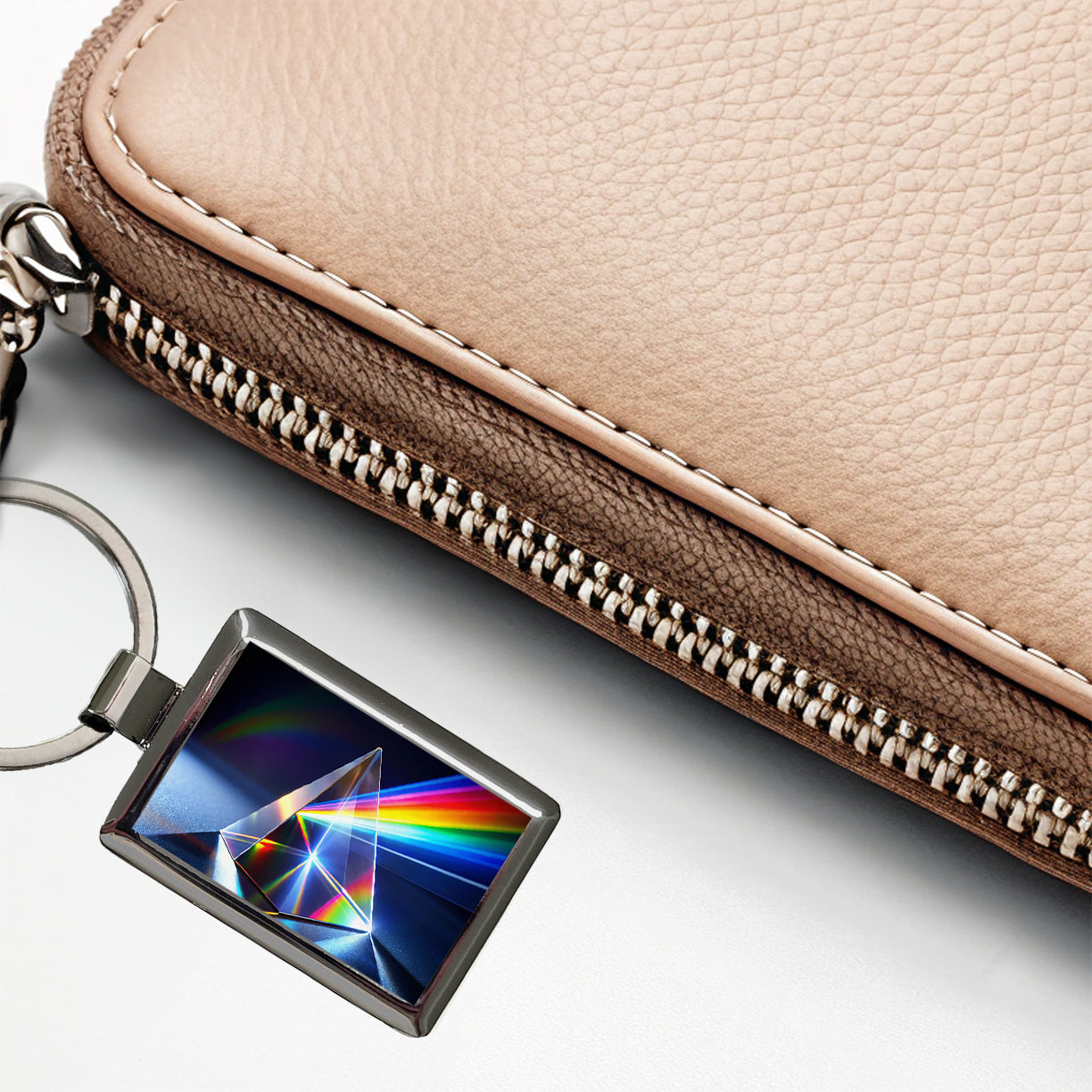 Pyramid Prism Refracted Rainbow Rectangle Metal Keychain