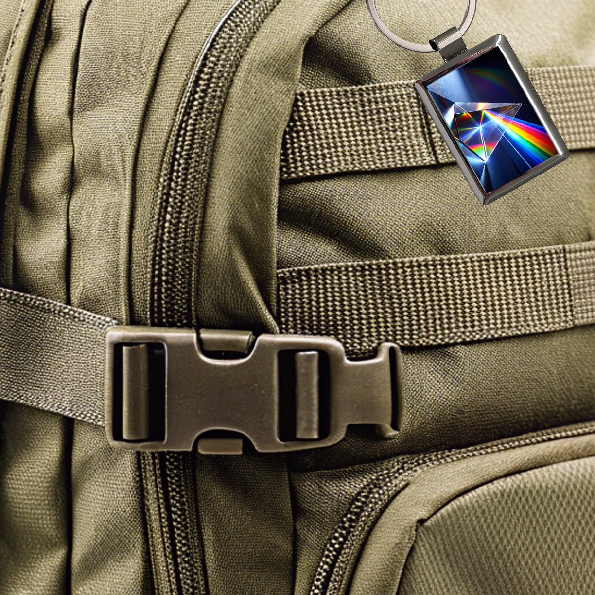 Pyramid Prism Refracted Rainbow Rectangle Metal Keychain