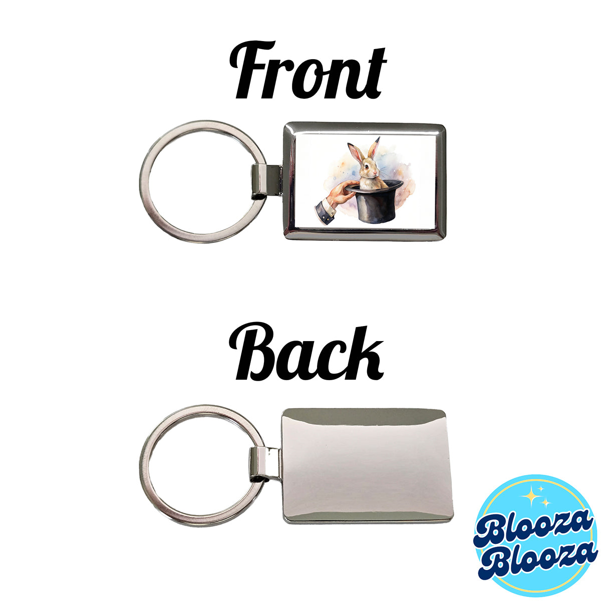 Rabbit Being Pulled Out Of A Magician's Hat Rectangle Metal Keychain