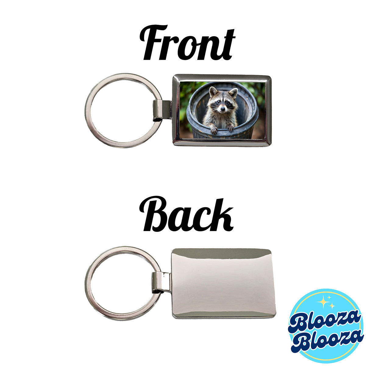 Raccoon In Barrel Trash Panda Rectangle Metal Keychain