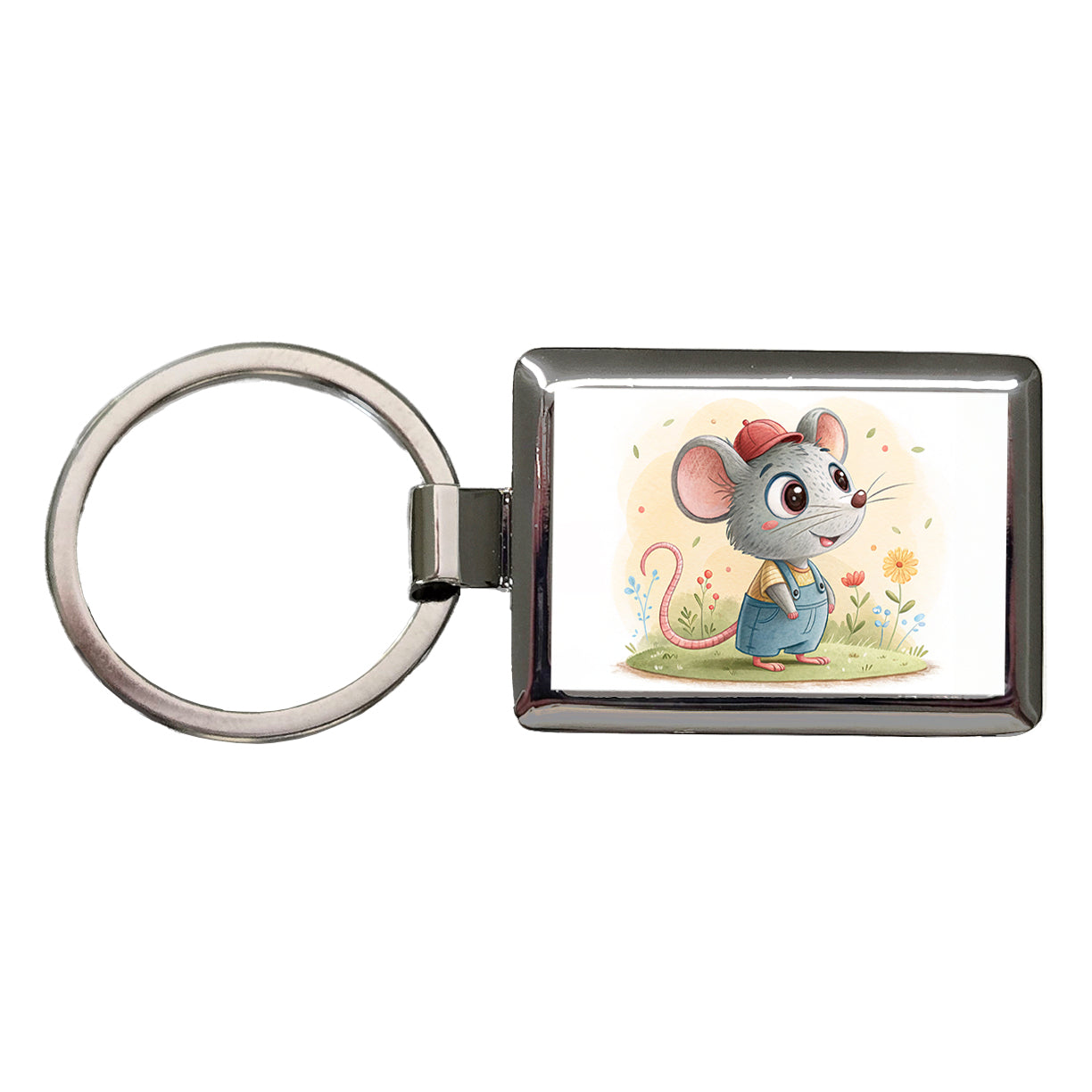 Rat Children's Illustration Style Rectangle Metal Keychain