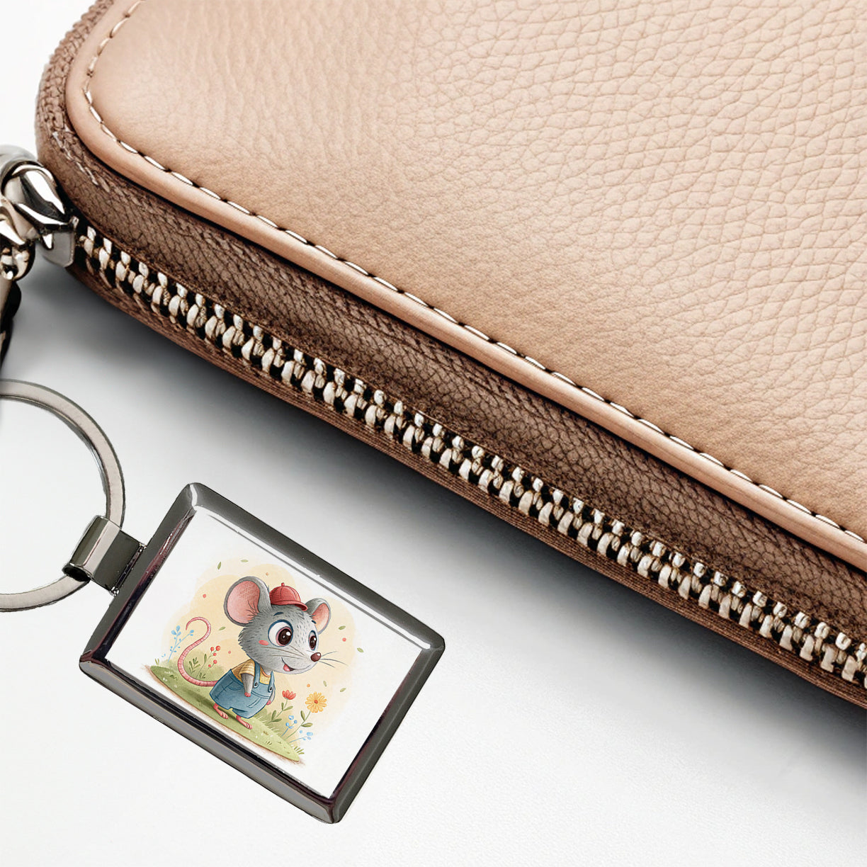 Rat Children's Illustration Style Rectangle Metal Keychain