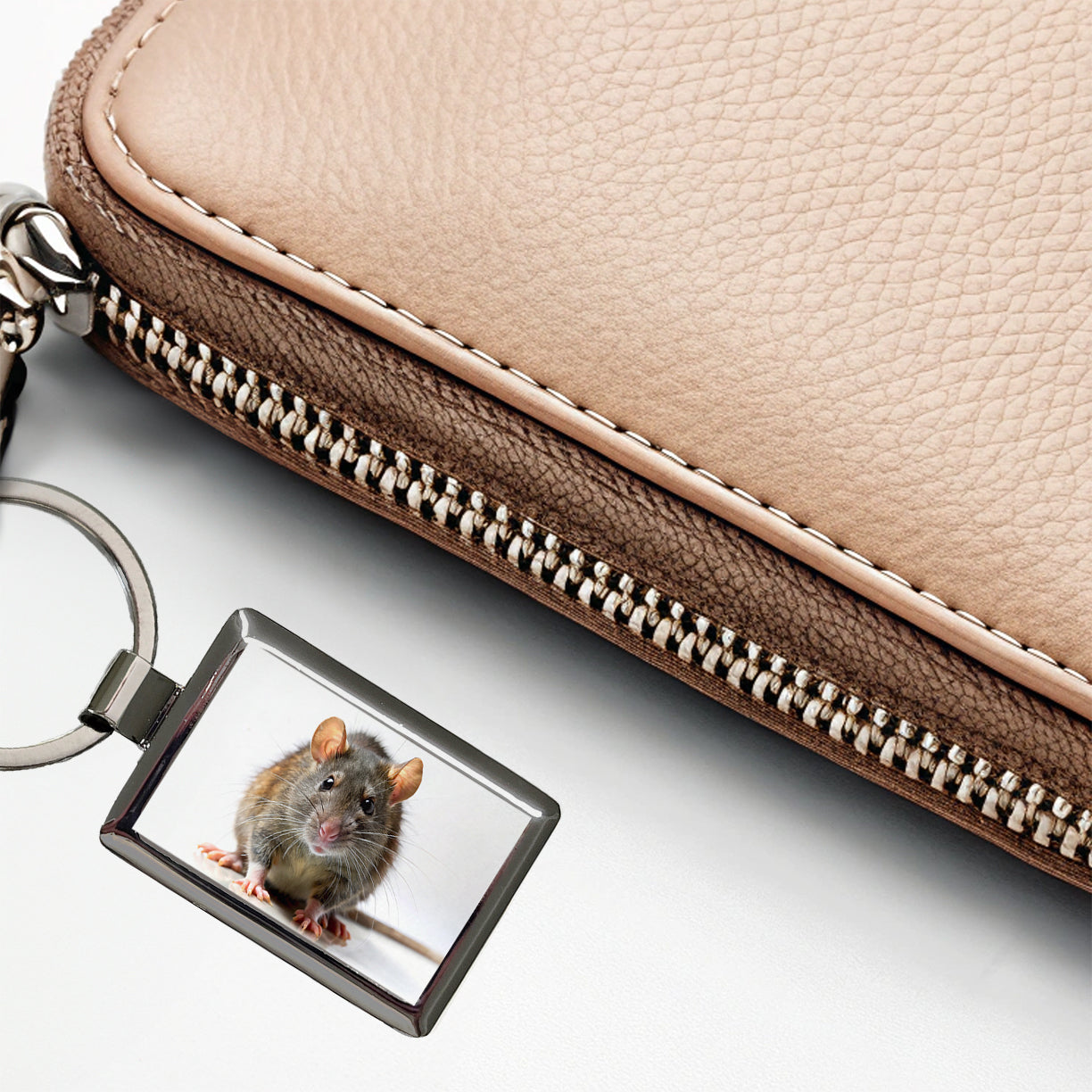Rat Rectangle Metal Keychain