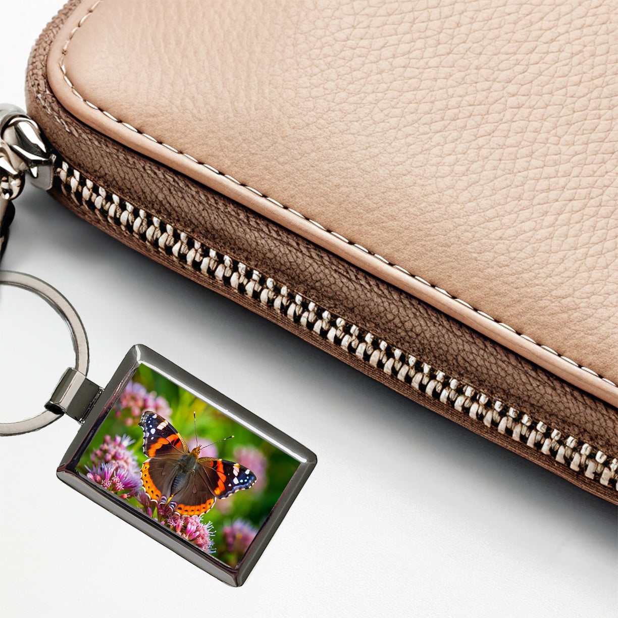 Red Admiral Butterfly Rectangle Metal Keychain