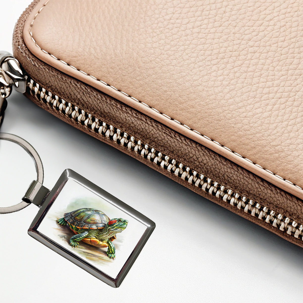Red Eared Slider Turtle Watercolor Rectangle Metal Keychain
