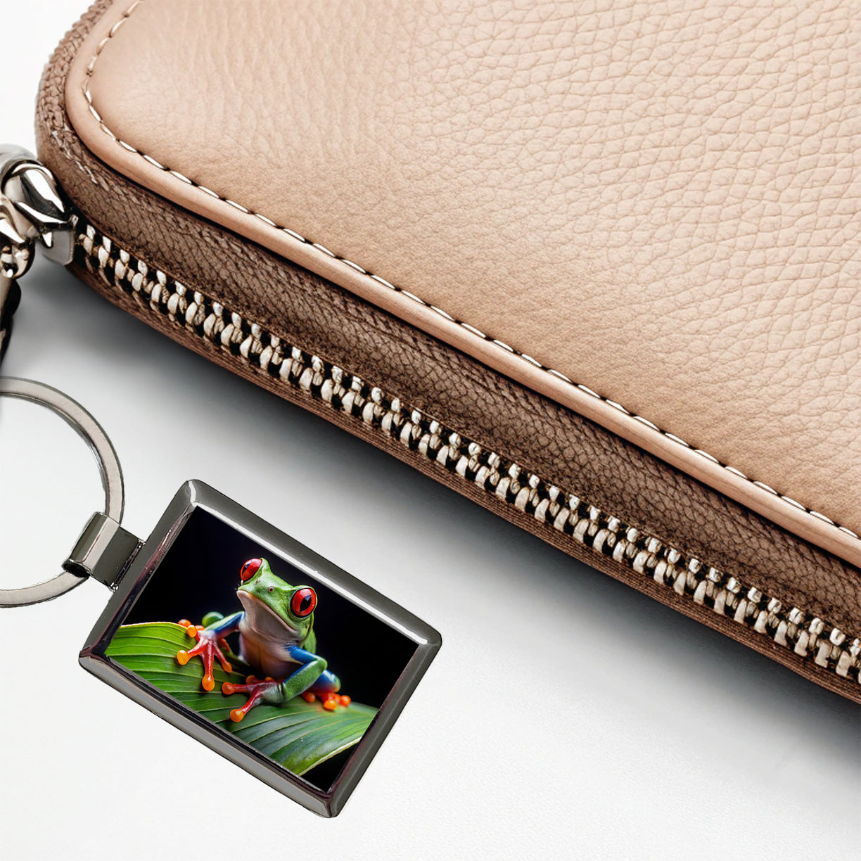 Red Eyed Tree Frog On Leaf Rectangle Metal Keychain
