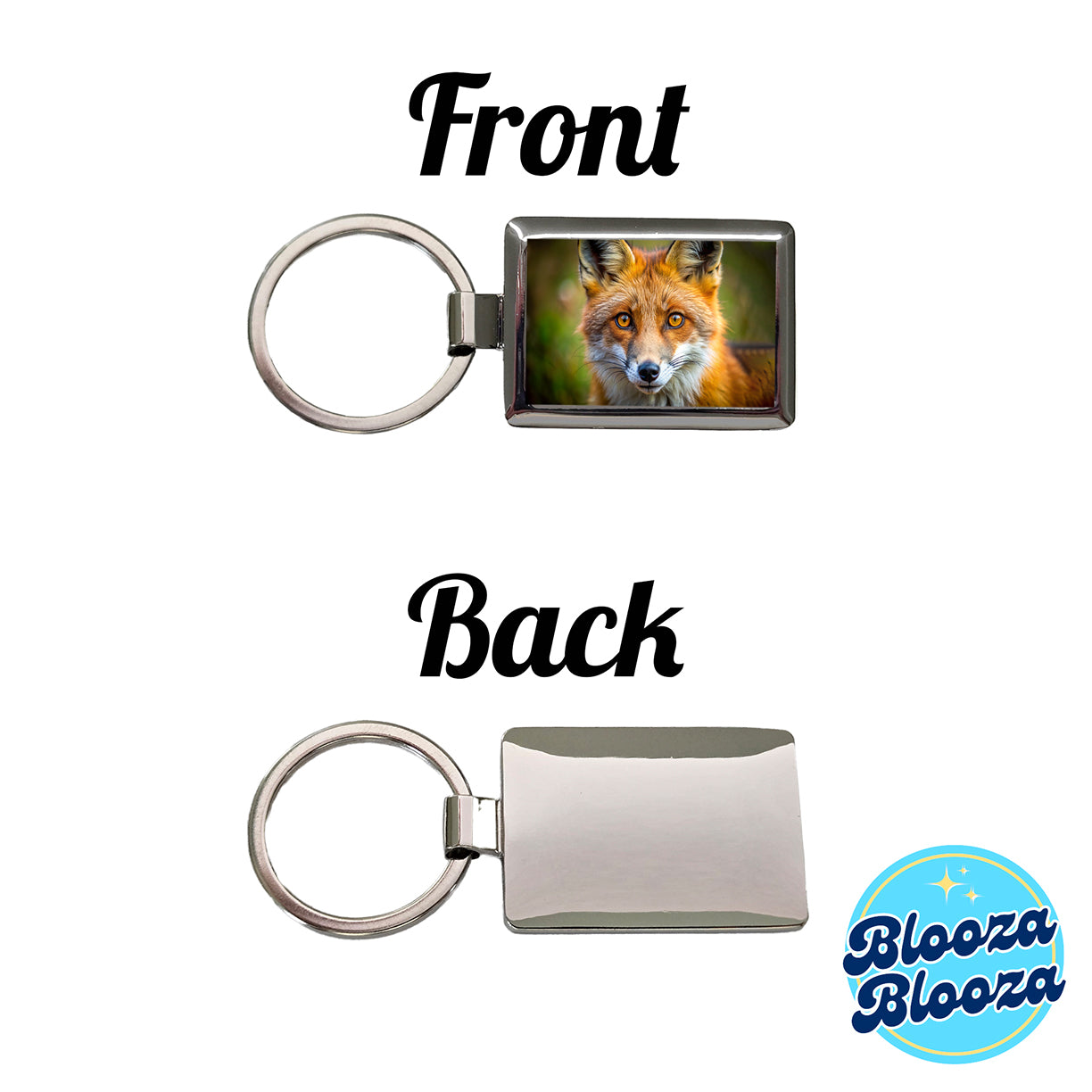 Red Fox Face Rectangle Metal Keychain