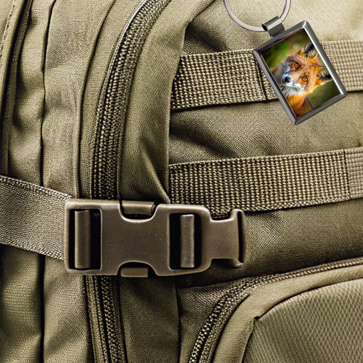 Red Fox Face Rectangle Metal Keychain