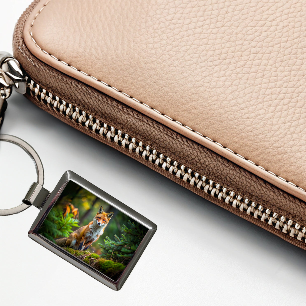 Red Fox In Forest Rectangle Metal Keychain