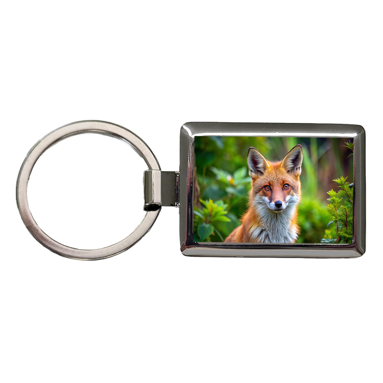 Red Fox Rectangle Metal Keychain
