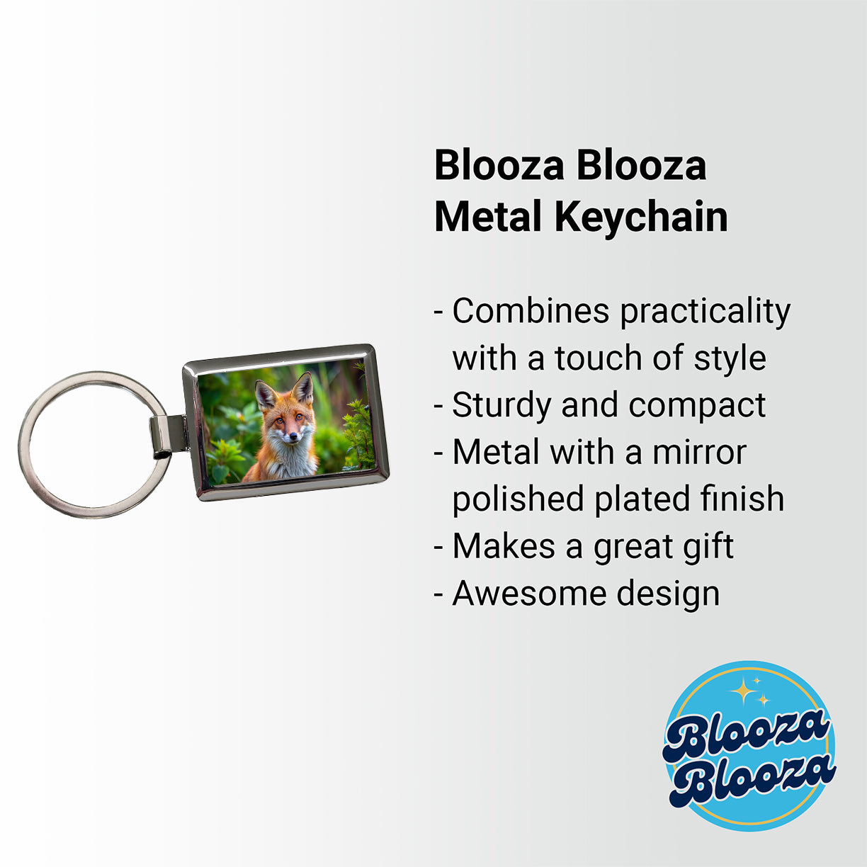Red Fox Rectangle Metal Keychain