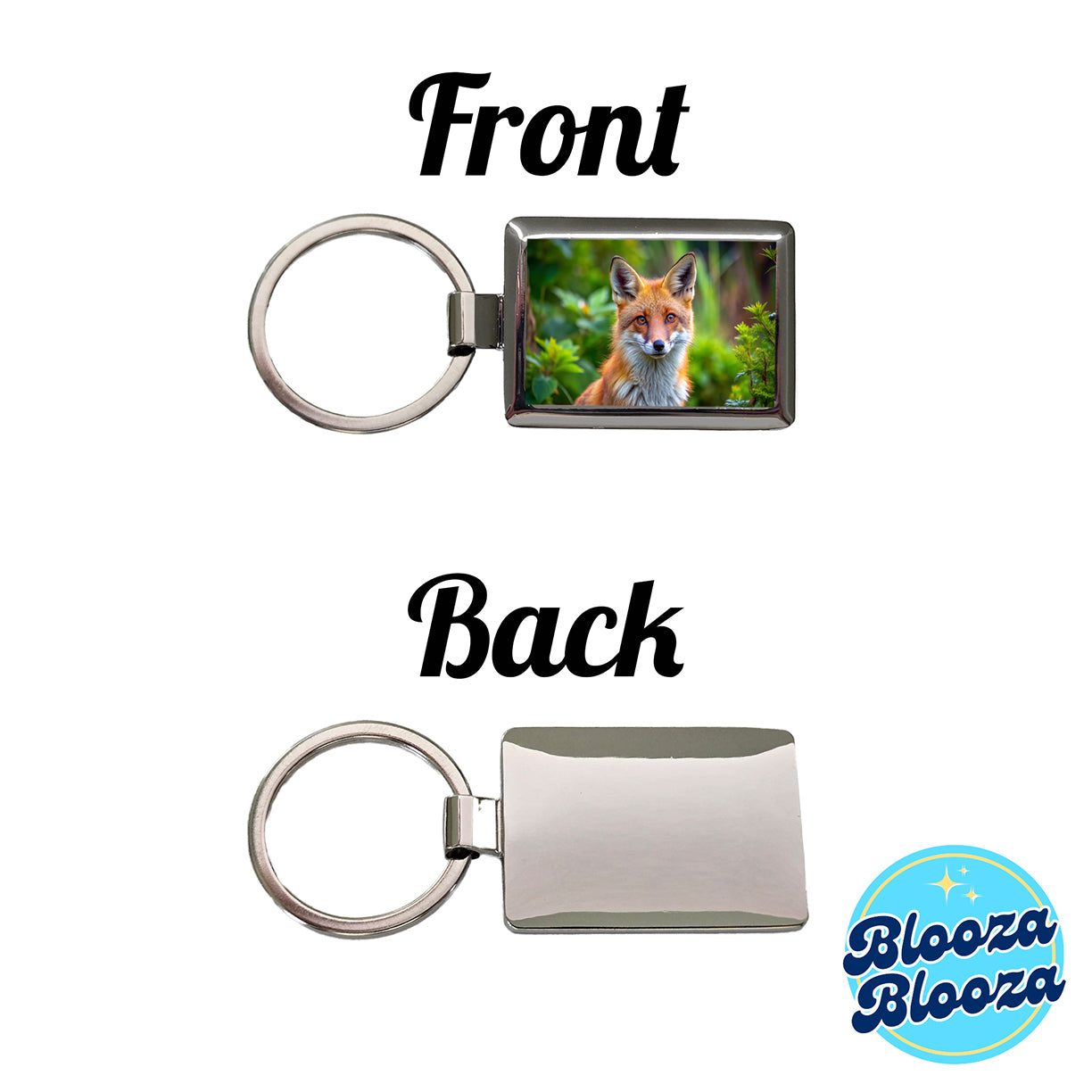 Red Fox Rectangle Metal Keychain