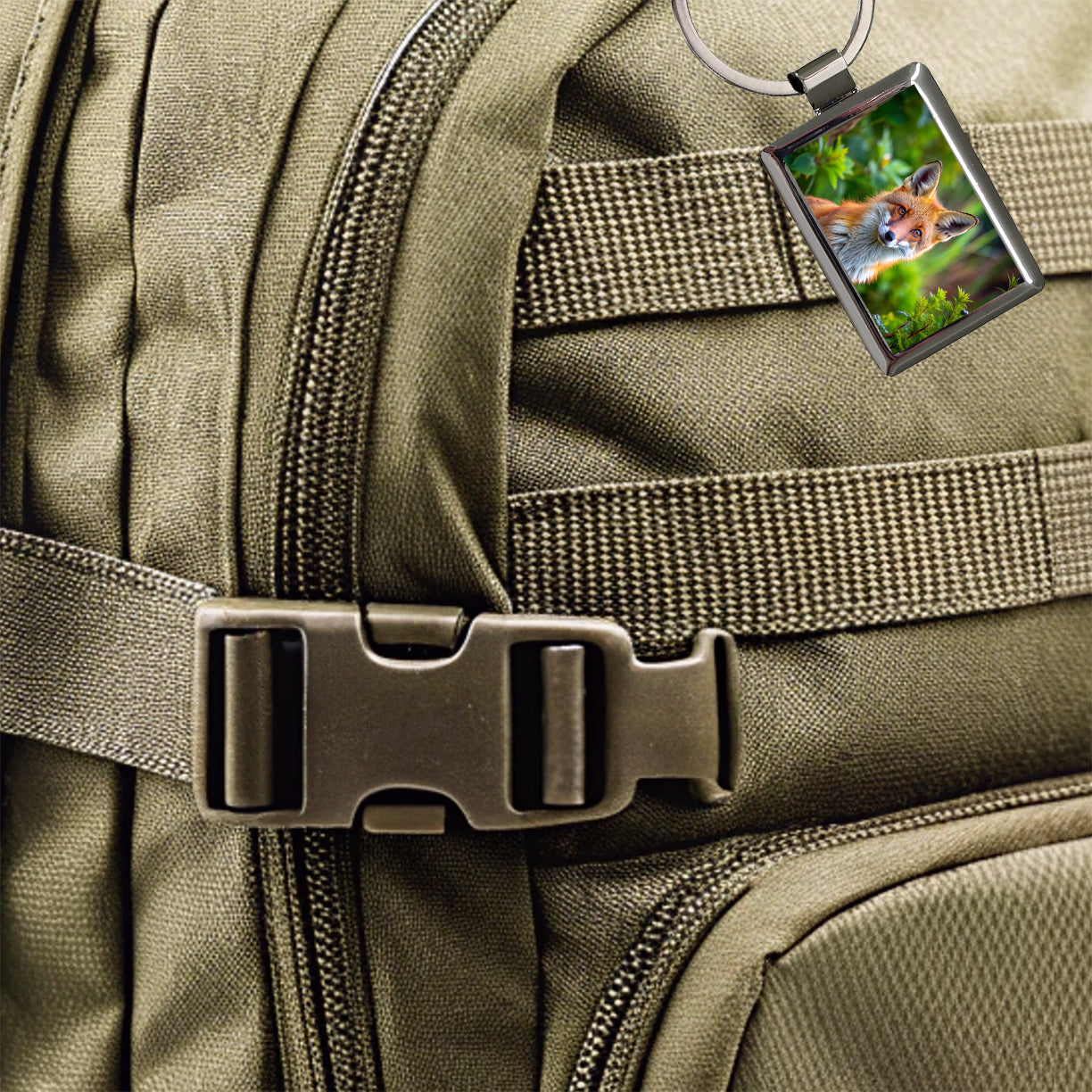 Red Fox Rectangle Metal Keychain