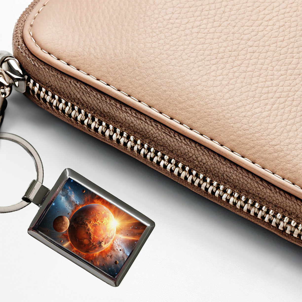 Red Planet Exploding in Space Sci-fi Rectangle Metal Keychain