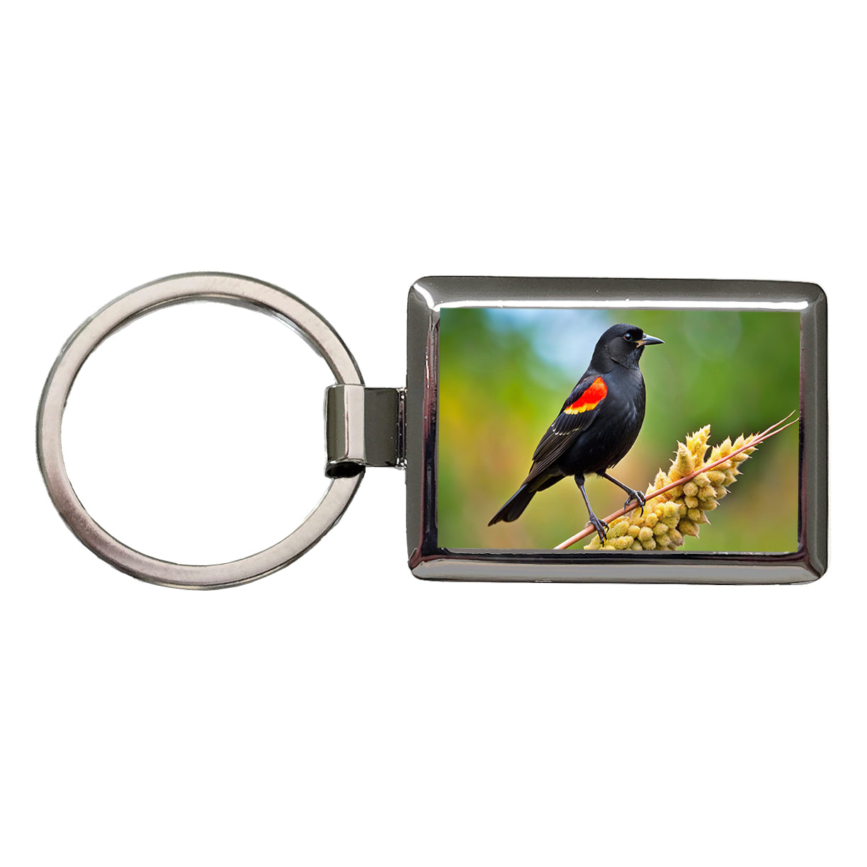 Red Winged Blackbird Backyard Bird Rectangle Metal Keychain
