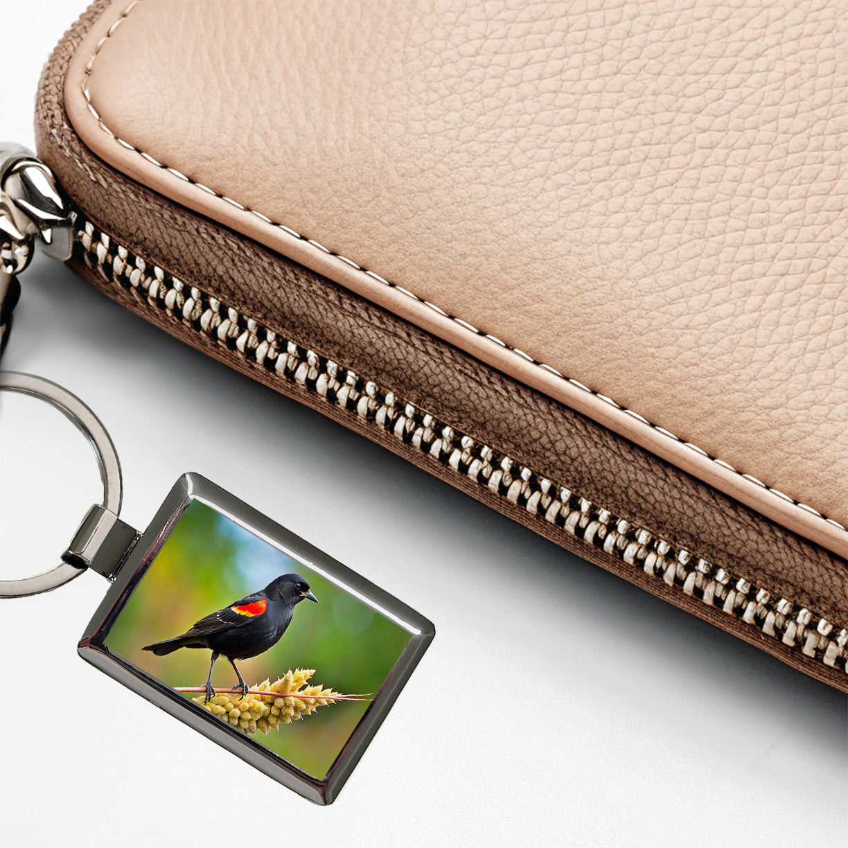 Red Winged Blackbird Backyard Bird Rectangle Metal Keychain