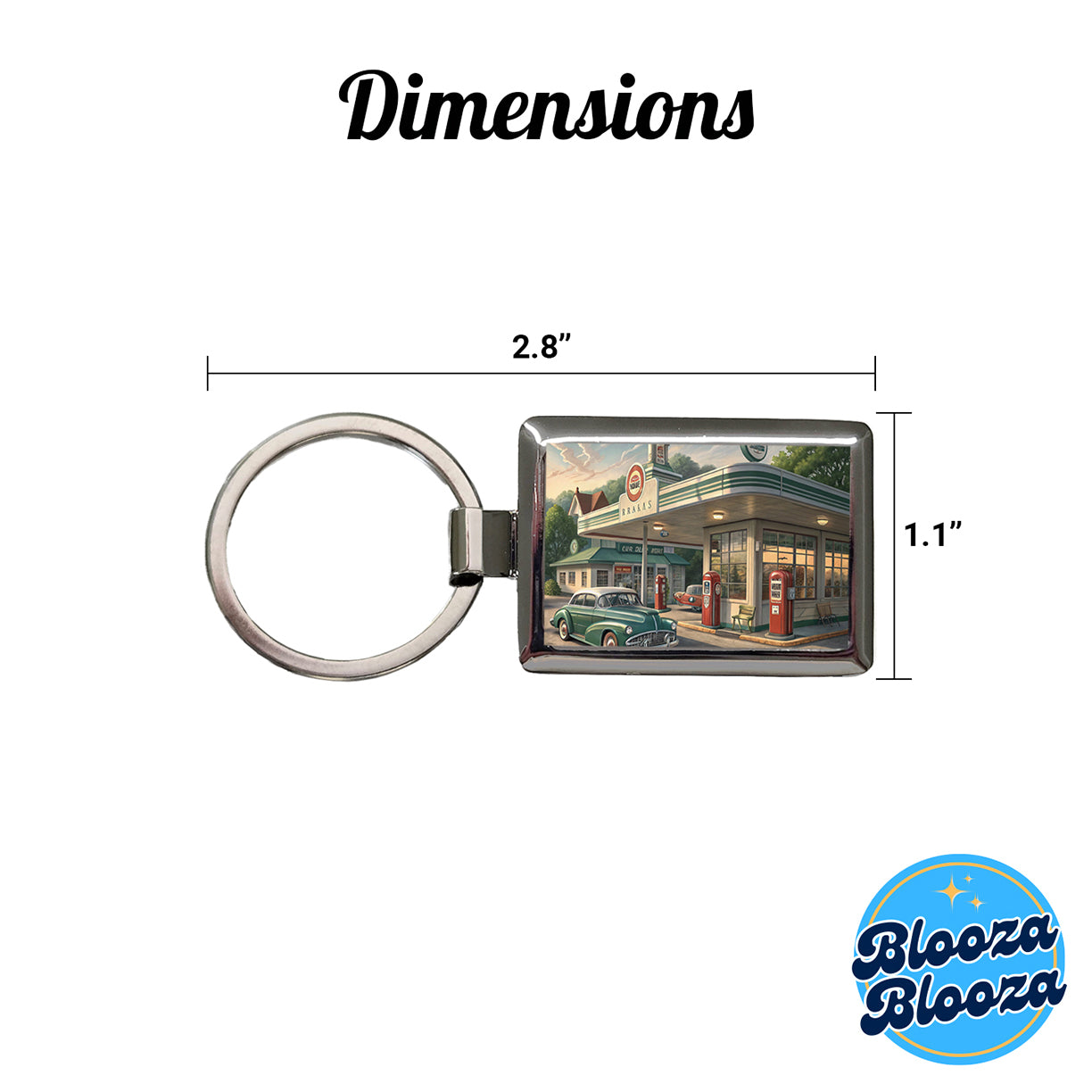 Retro Americana 1950's Main Street Gas Station Rectangle Metal Keychain