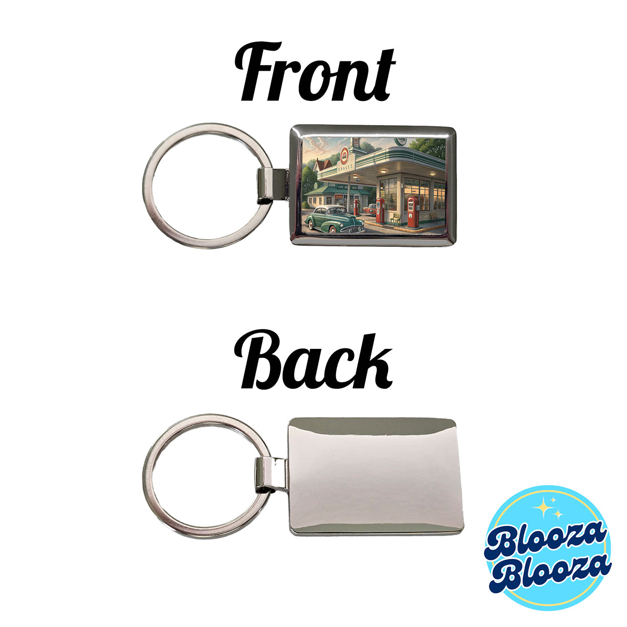 Retro Americana 1950's Main Street Gas Station Rectangle Metal Keychain