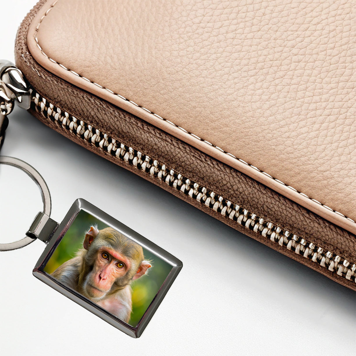 Rhesus Macaque Monkey Rectangle Metal Keychain